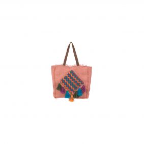 Borsa in juta rosa con pompon