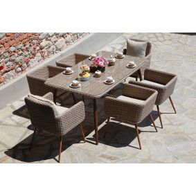 Poltrona in alluminio marrone e polyrattan beige