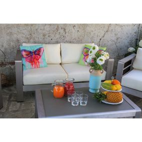 Salotto in alluminio da esterno giardino con divano poltrone e tavolino