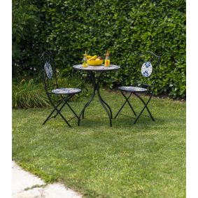 Tavolo in ferro mosaico blu con 2 sedie da esterno giardino