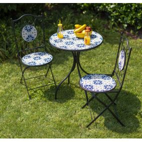 Tavolo in ferro mosaico blu con 2 sedie da esterno giardino