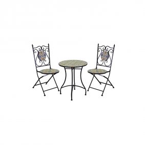 Tavolo in ferro mosaico blu con 2 sedie da esterno giardino