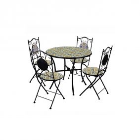 Tavolo in ferro mosaico giallo con 4 sedie da esterno giardino