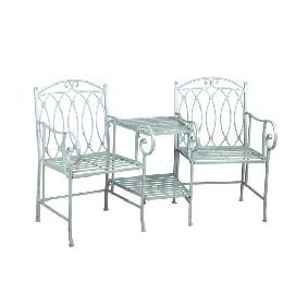 Panchina 2 posti con tavolino in ferro verde da esterno giardino