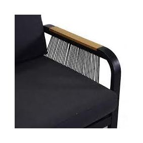 Salotto in alluminio antracite e legno con divano poltrone e tavolino da esterno giardino