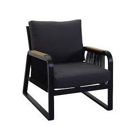 Salotto in alluminio antracite e legno con divano poltrone e tavolino da esterno giardino