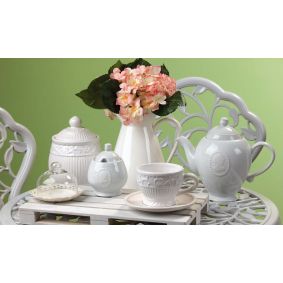 Lattiera e zuccheriera in ceramica bianca