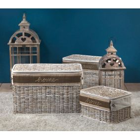 3 bauli in rattan sbiancato