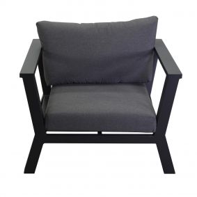 Salotto in alluminio antracite con divano poltrone e tavolino da esterno giardino