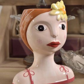 Vaso in ceramica lady con fiore giallo