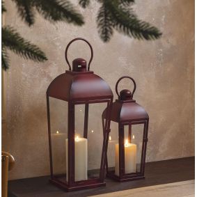 Lanterna quadrata in metallo rosso con manico