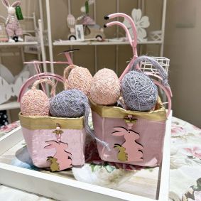 Set cestini in tessuto rosa con coniglietti
