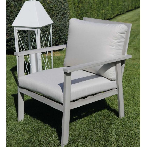 Salotto da esterno in alluminio con poltrone e divano e tavolino