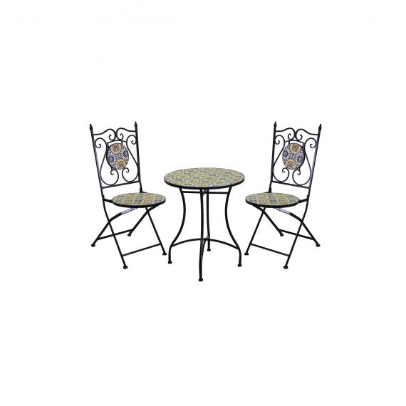 Tavolo in ferro mosaico blu con 2 sedie da esterno giardino