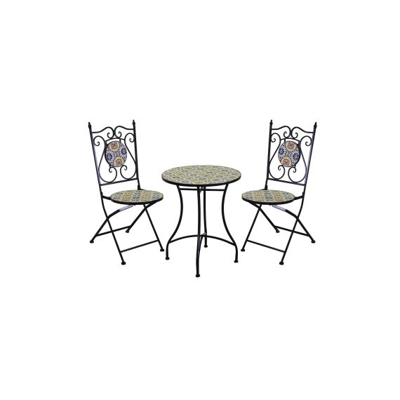 Tavolo in ferro mosaico blu con 2 sedie da esterno giardino