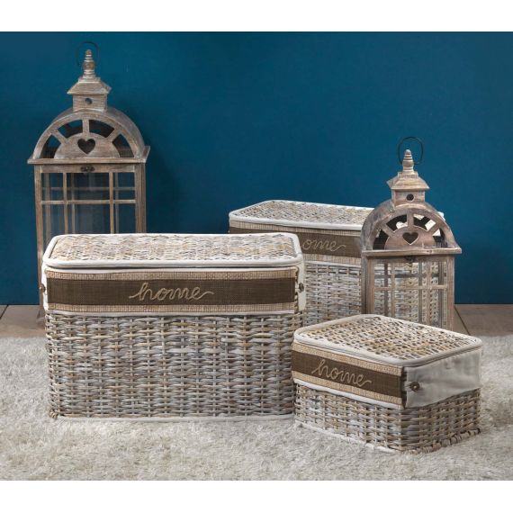 3 bauli in rattan sbiancato