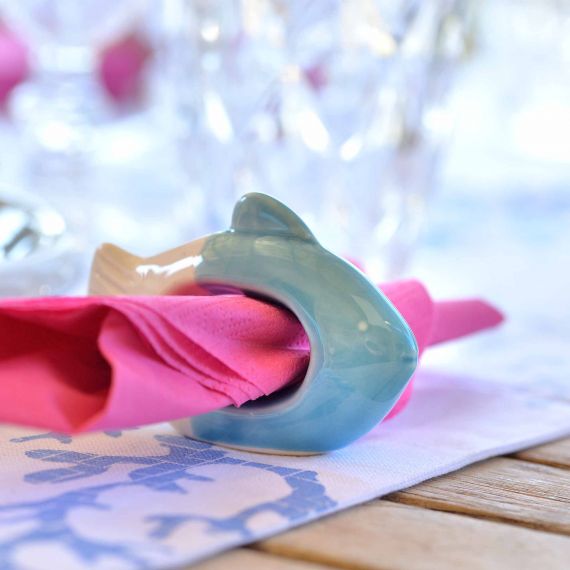 6 portatovaglioli in ceramica blu