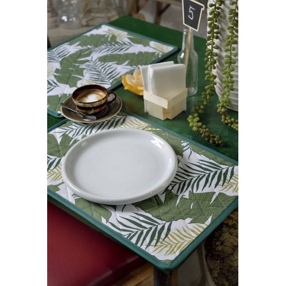 Tovaglietta rettangolare foglie e felci verde