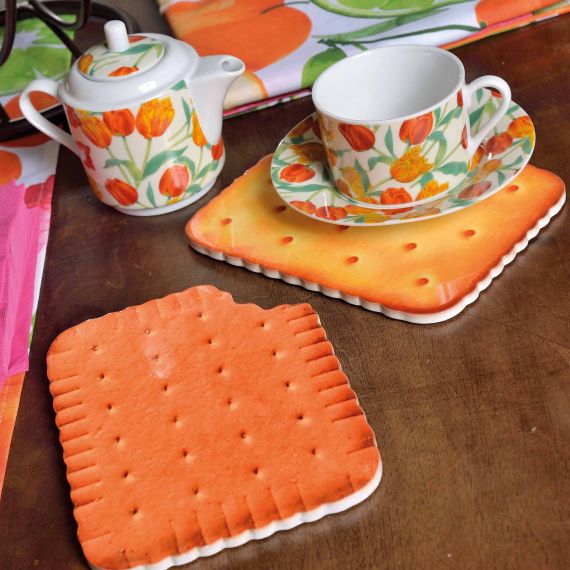 4 sottopentola biscotto/cracker in ceramica