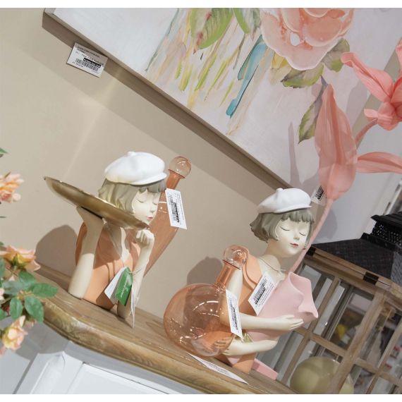 Vaso ragazza con vassoio in poliresina