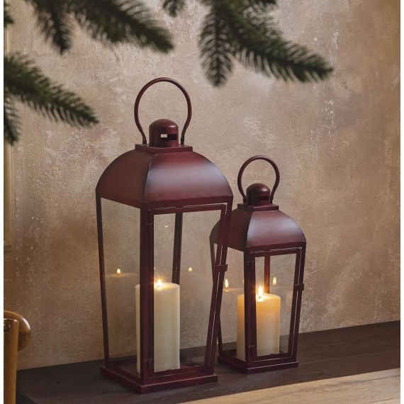 Lanterna quadrata in metallo rosso con manico